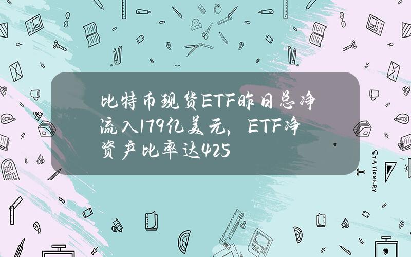 比特币现货ETF昨日总净流入1.79亿美元，ETF净资产比率达4.25%